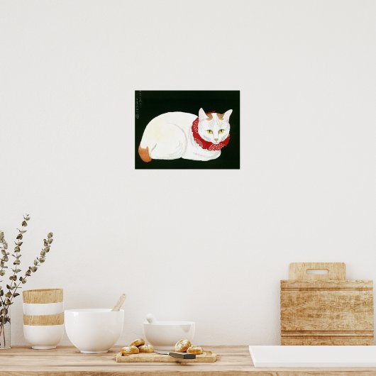 Poster Ukiyoe [komei] 03 chat blanc (Cuisine)