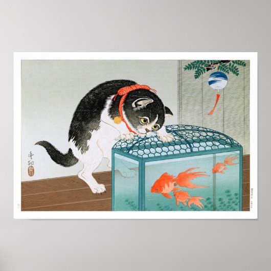 Poster Ukiyoe [Koson] Chat et Poisson d'or (XS) (Devant)