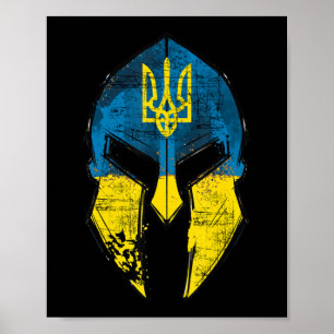 Poster Ukraine Casque Sparta Ukraine Crête Drapeau Hommes