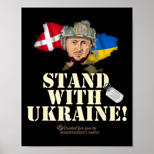 Poster Ukraine Denmark Flags Slogan Stand With Ukraine  (Devant)