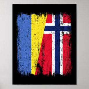 Poster Ukraine Norvège Demi Drapeau Ukrainien Norvégien A