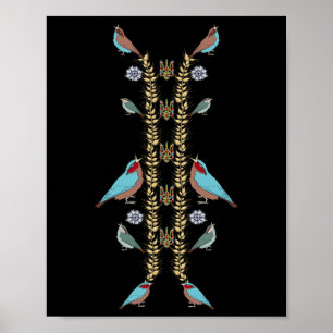 Poster Ukraine Oiseaux Et Tee Trysub Rétro Floral Ukraini