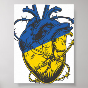 Poster Ukraine Paix Barbed fil amour coeur ukrainien