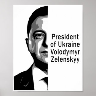 Poster Ukraine Président Zelenskyy Half Portrait B&W Art