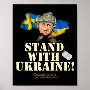Poster Ukraine Suède Drapeaux Dog Tag Zelenskyy Stand Wit