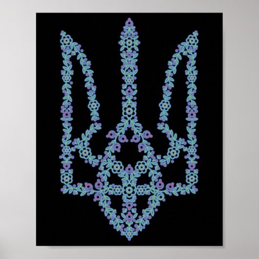 Poster Ukraine Tryzub Fleur Ukrainienne Mode Triden (Devant)