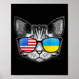 Poster Ukraine Us Drapeau Racines Cat Ukraine Américain