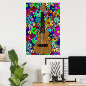 Poster Ukulele avec Fleurs de Hip Super et Coeur (Bureau à domicile)