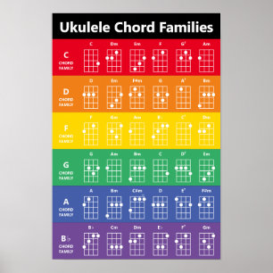 Poster Ukulele Chord Families Rainbow/White Fun Référence