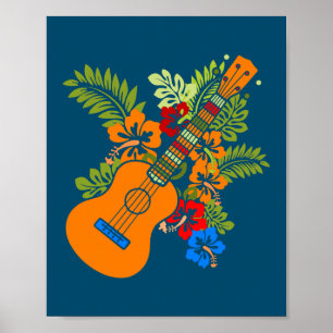 Poster Ukulele Guitare Hawaii Musique Plantes Nature Uke