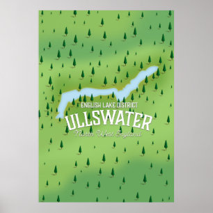 Poster Ullswater lake district travel map poster.