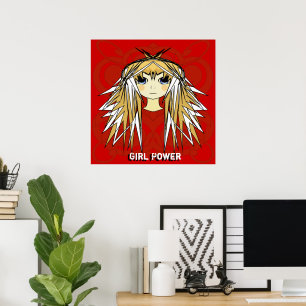 Poster Ultra Mignonne Fille Blonde aux Cheveux Longs Anim