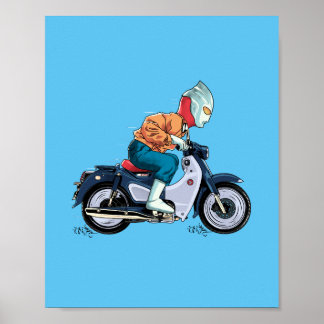 Poster Ultraman monte une vieille moto