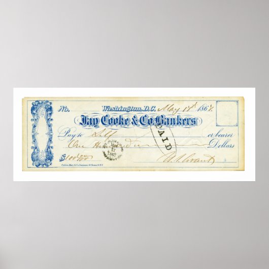 Poster Ulysses S. Grant Signed Check from May 17th 1867 (Devant)
