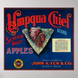 Poster Umpqua Chief Apple Crate LabelSutherlin, OU