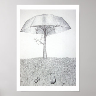 Poster Umrella Tree B&W
