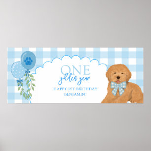 Poster Un an doré pour le chiot doodle bleu pour son 1er
