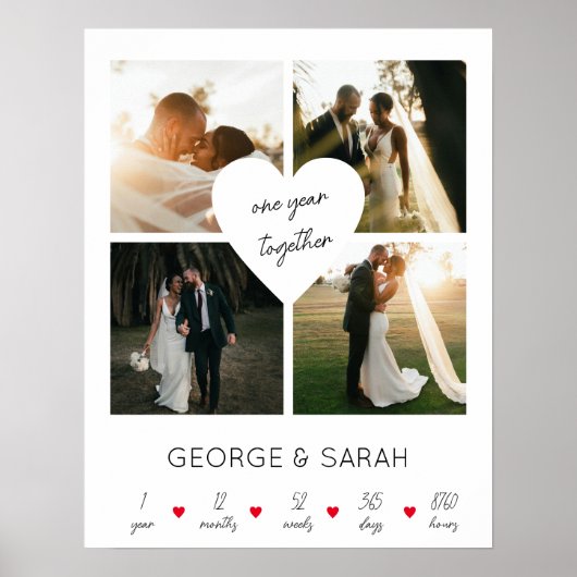 Poster Un an ensemble Anniversaire Mariage 4 Photo (Devant)