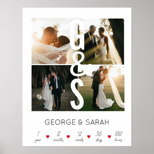 Poster Un an ensemble Anniversaire Mariage 4 Photo Post (Devant)