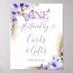 Poster Un an Flutted Papillon Anniversaire Cartes et Cade