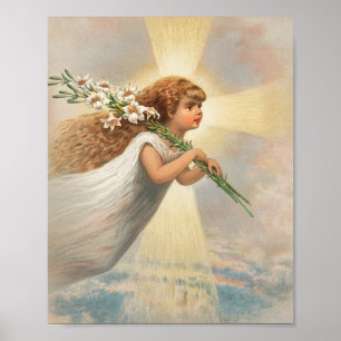 Poster Un ange dans le ciel tenant des lys noël