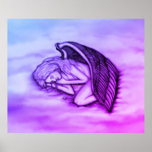 Poster Un Ange endormi sur les cieux nuages en rose