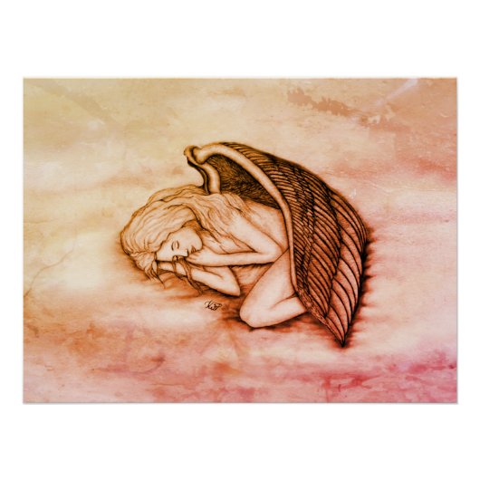 Poster Un Ange endormi sur les nuages des cieux en marmor (Devant)