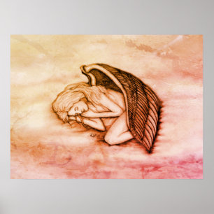 Poster Un ange endormi sur les nuages du ciel en marbre