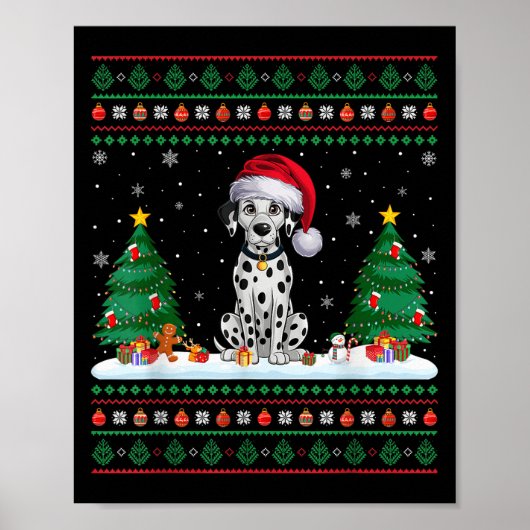 Poster Un arbre de Noël éclaire le Chien dalmate Père Noë (Devant)