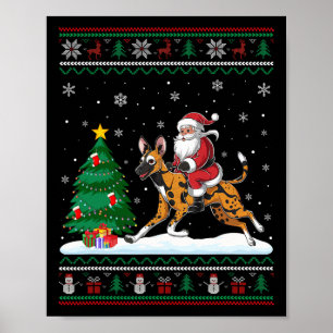 Poster Un arbre de Noël laid éclaire Père Noël équitation
