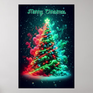 Poster Un arbre de Noël rouge et vert fumé 24x36 mural