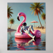 Poster Un astronaute amusant sur Pink Flamant rose Beach  (Devant)