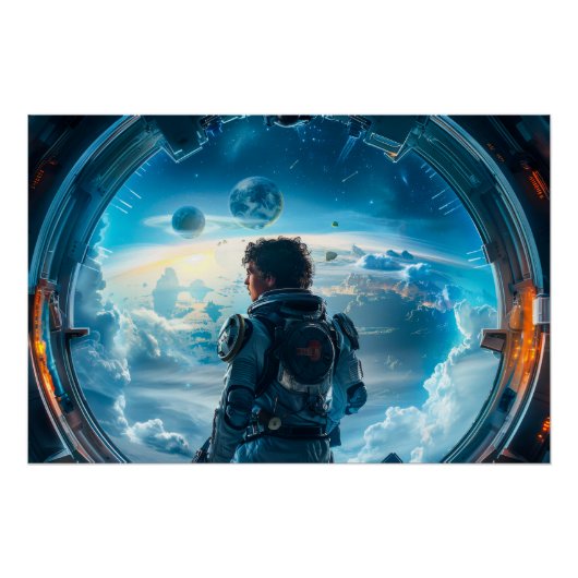 Poster Un astronaute au Viewport (Devant)