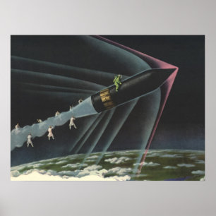 Poster Un astronaute de science-fiction vintage à cheval