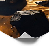 Poster Un astronaute flottant au-dessus d'Astéroïdes doré (Coin)