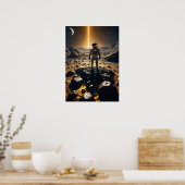 Poster Un astronaute flottant au-dessus d'Astéroïdes doré (Cuisine)