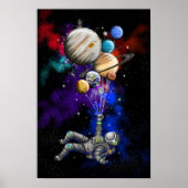Poster Un astronaute flottant dans l'espace avec des ball (Devant)