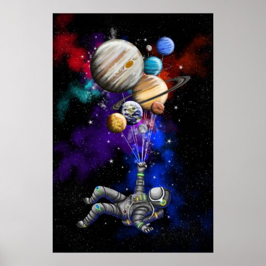 Poster Un astronaute flottant dans l'espace avec des ball (Devant)