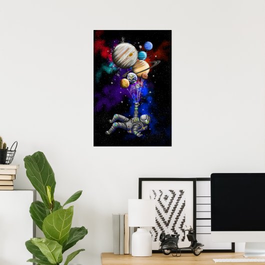 Poster Un astronaute flottant dans l'espace avec des ball (Bureau à domicile)