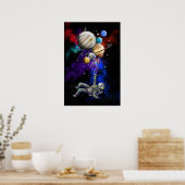 Poster Un astronaute flottant dans l'espace avec des ball (Cuisine)