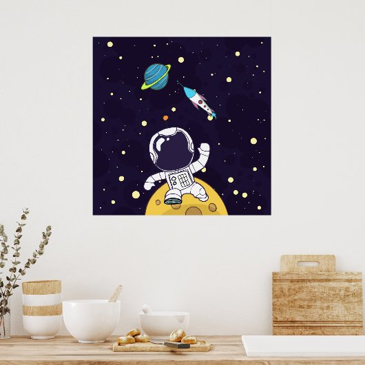 Poster Un astronaute flotte dans l'espace (Cuisine)