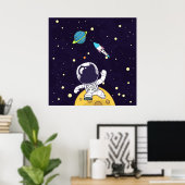 Poster Un astronaute flotte dans l'espace (Bureau à domicile)
