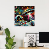 Poster Un astronaute flotte dans l'espace avec un OVNI Ai (Bureau à domicile)