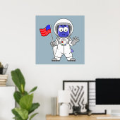 Poster Un astronaute parasaurolophus tient le drapeau amé (Bureau à domicile)