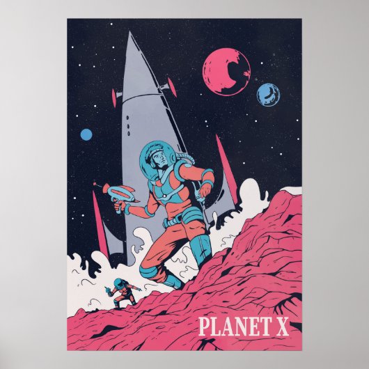 Poster Un astronaute sur la planète dans l'espace (Devant)