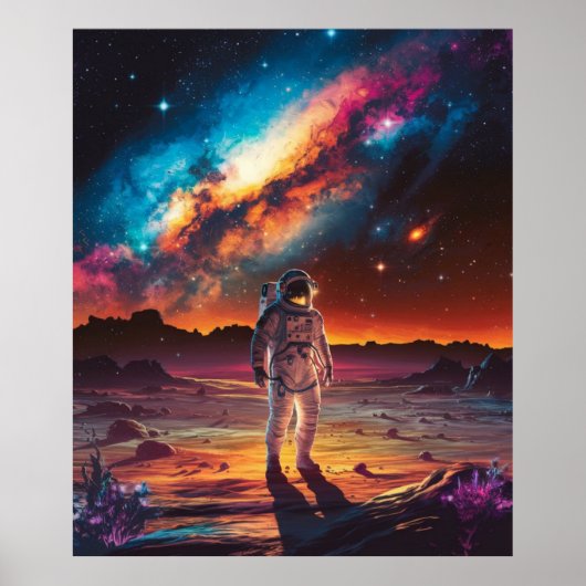 Poster Un astronaute sur une planète dans l'espace (Devant)
