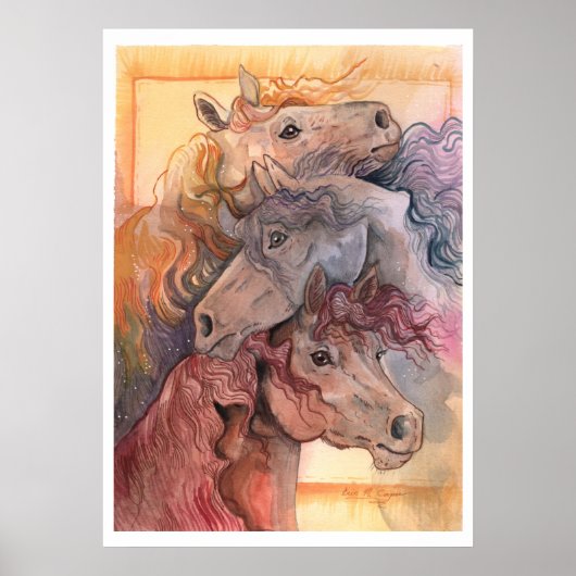 Poster Un avec le Herd Watercolor Horses (Devant)