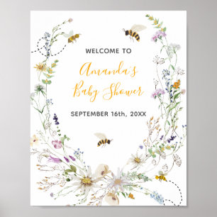 Poster Un Baby shower Fleur sauvage de Little Honey Bee