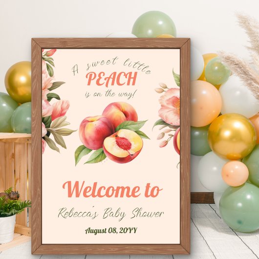 Poster Un Baby shower Floral D'Été Doux Petite Pêche