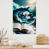 Poster Un bain à vapeur Orca dans la vague. (Cuisine)